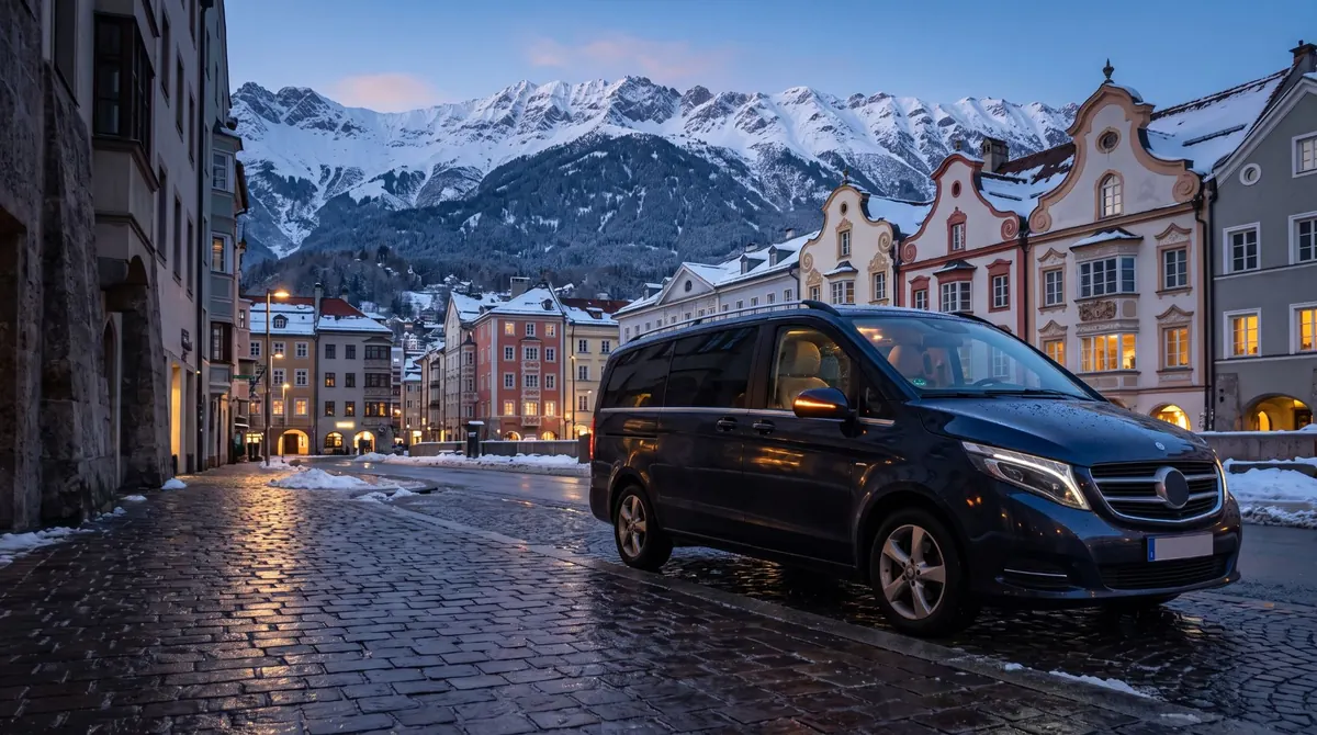 Sfeerafbeelding: luxe busje in de oude binnenstad van Innsbruck bij schemering